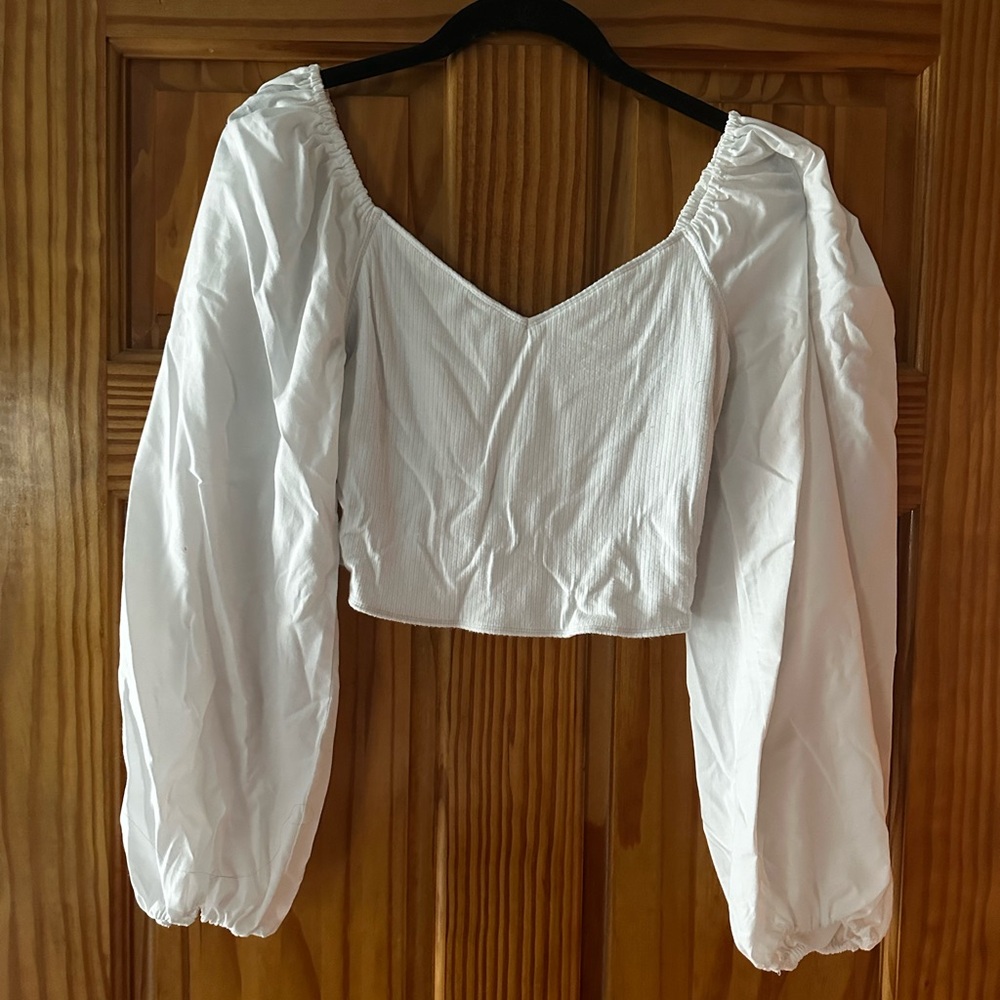 Abercrombie & Fitch White Blouse with Puff Sleeves